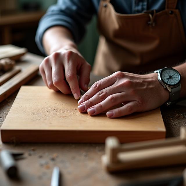 家具の細部を仕上げる職人の手元